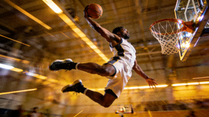 篮球比赛精彩扣篮集锦：球员腾空扣篮动作